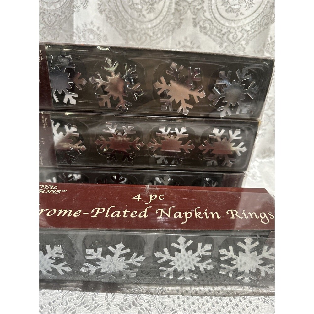 Christmas Napkin Rings Snowflake Set Of 8 Holidays Chrome Plated Royal Seasons